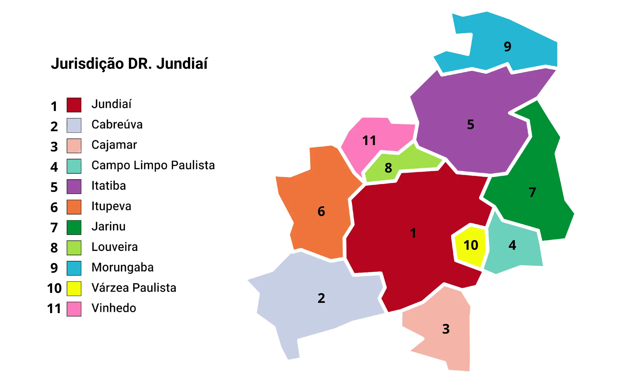 Mapa dos Municípios que contam com os serviços do CIESP Jundiaí 